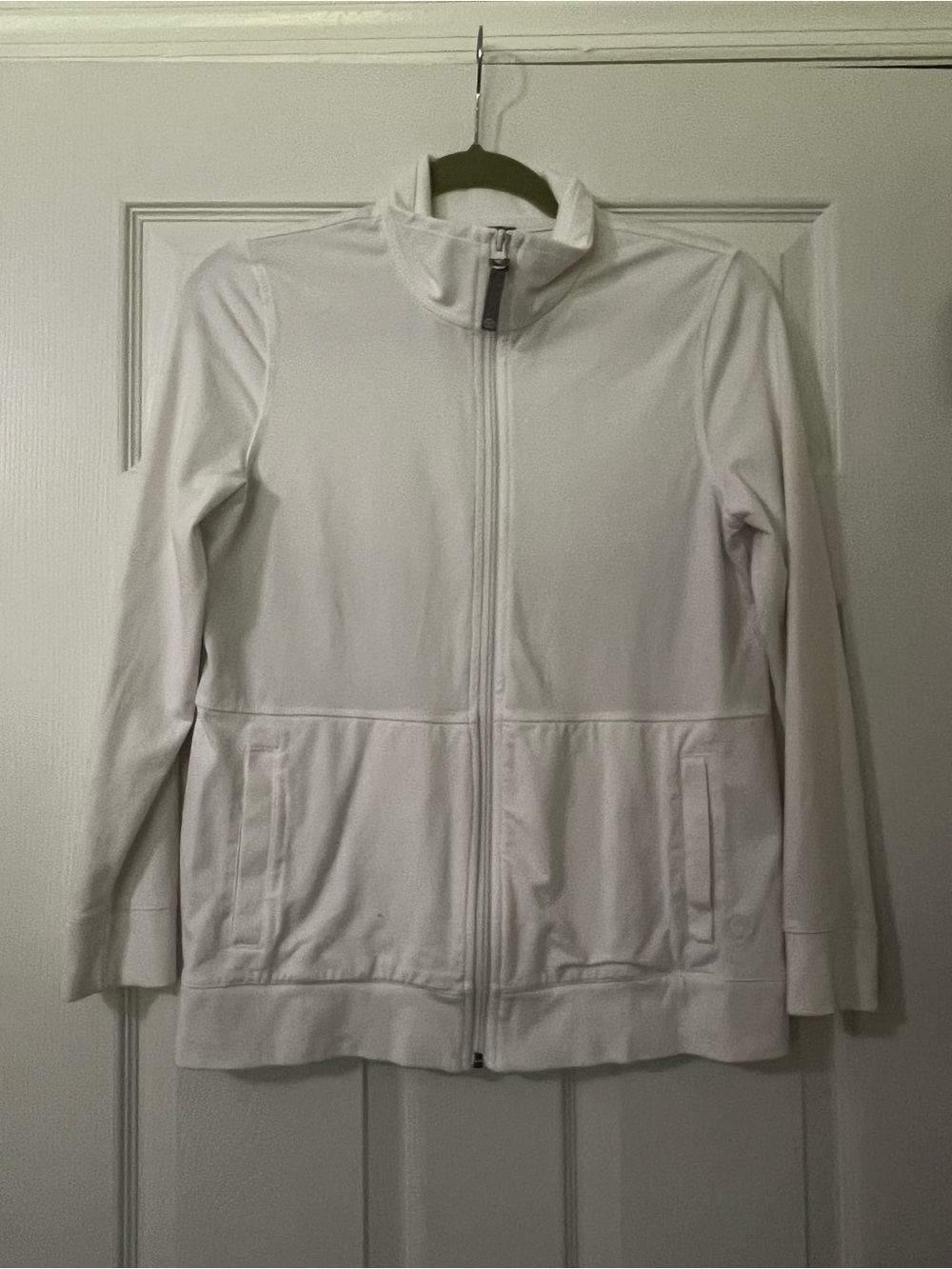 T by Talbots White Full Zip Knit Jacket Stretch Pockets Women’s M